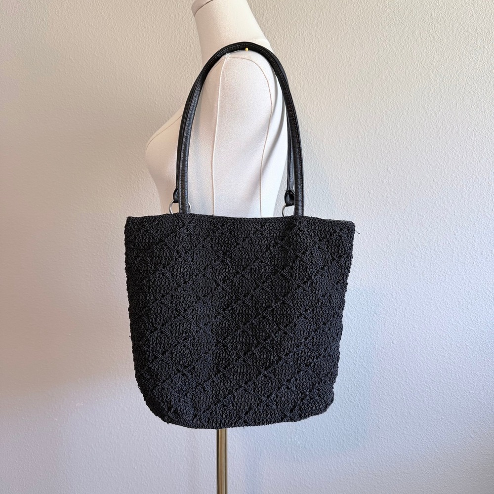 Black Crochet Tote Bag Boho Diamond‎ Knit Shoulder Bag Festival Cottagecore